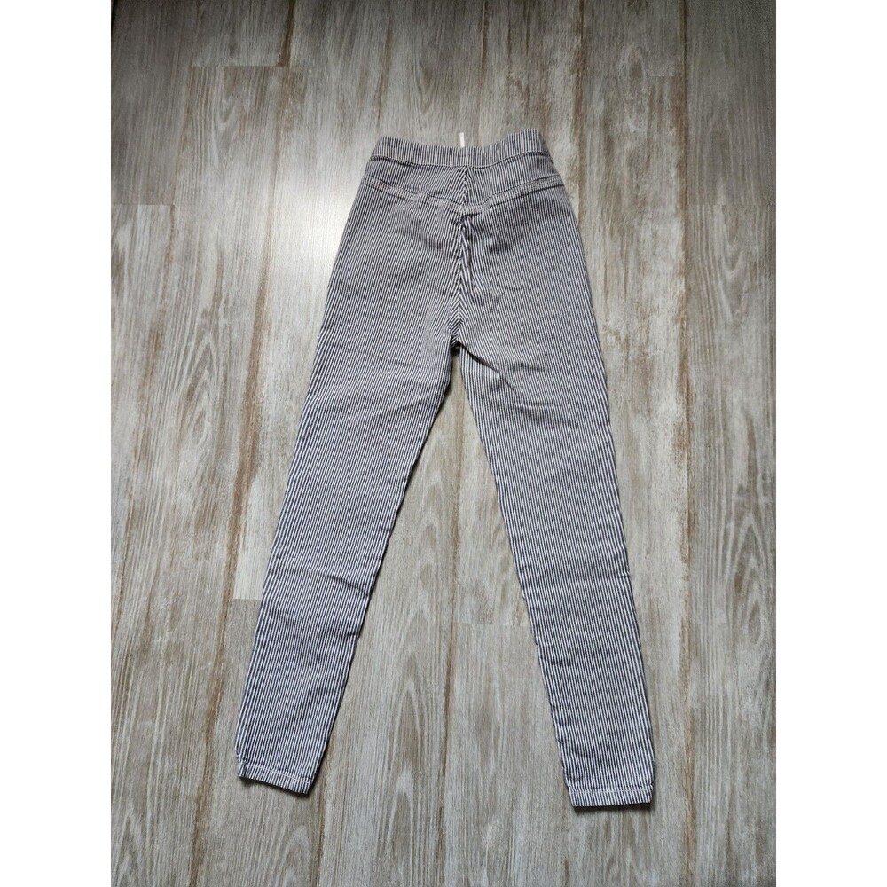 Free People High Rise Skinny Jeggings Gray White Stripe Stretch Lightweight 25 - Picture 10 of 10
